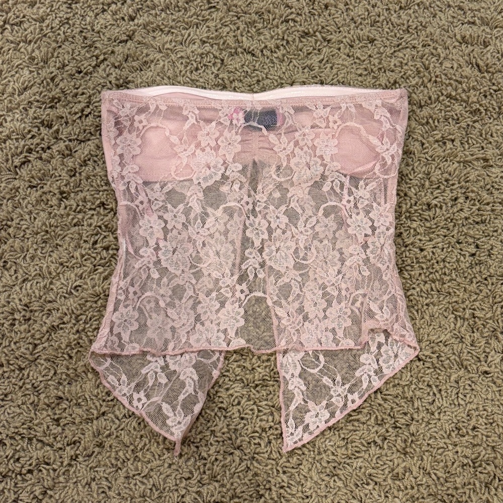 Edikted Twilight Sheer Lace Split Front Top - Picture 5 of 5